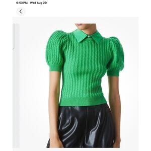 Alice + Olivia Chase Collar Puffer Sleeve Sweater Cable Knit Top Size XS NEW